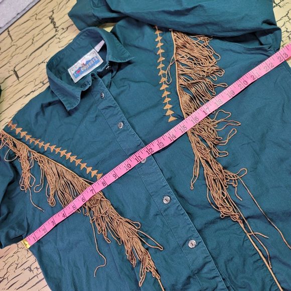I Love Cowboys Out West Country Western Shirt Tassels Embroidered Button Up Med - Picture 8 of 14